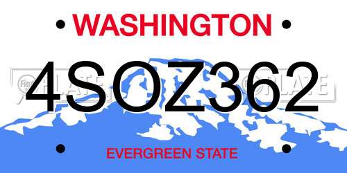4SOZ362 Washington License Plate