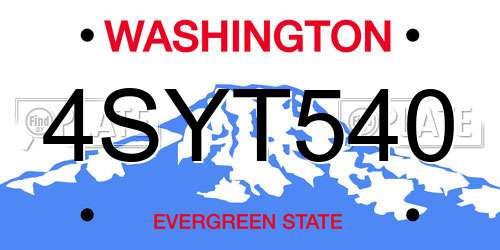 4SYT540 Washington License Plate