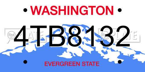 4TB8132 Washington License Plate