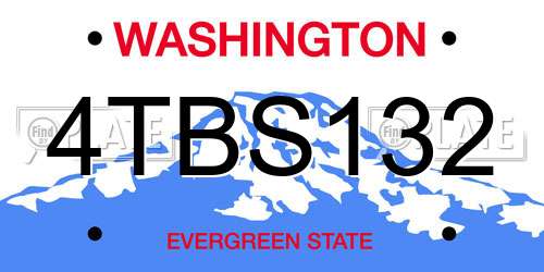 4TBS132 Washington License Plate