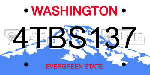 4TBS137 Washington License Plate