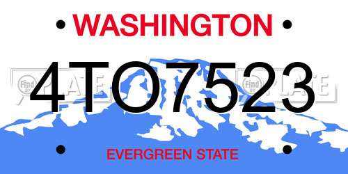 4TO7523 Washington License Plate