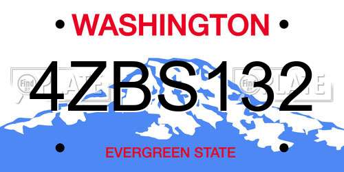 4ZBS132 Washington License Plate