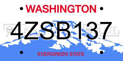 4ZSB137 Washington License Plate