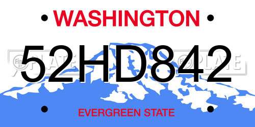 52HD842 Washington License Plate