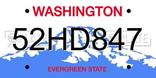 52HD847 Washington License Plate