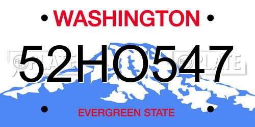 52HO547 Washington License Plate