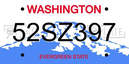 52SZ397 Washington License Plate