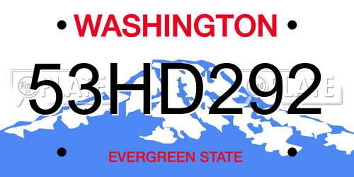 53HD292 Washington License Plate