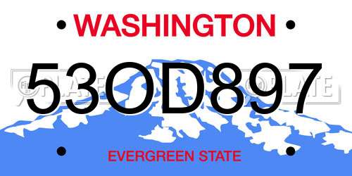 53OD897 Washington License Plate