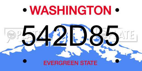542D85 Washington License Plate