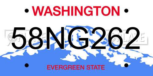 58NG262 Washington License Plate
