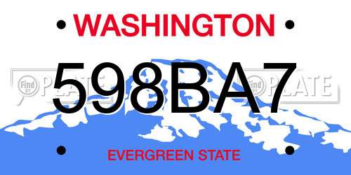 598BA7 Washington License Plate
