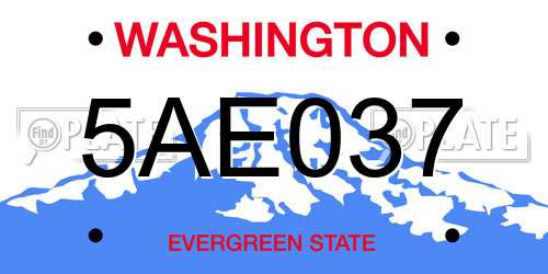5AE037 Washington License Plate