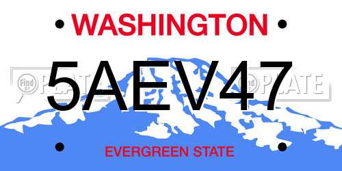 5AEV47 Washington License Plate