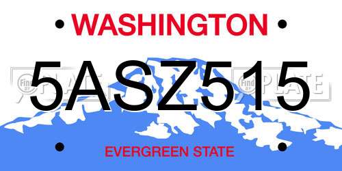 5ASZ515 Washington License Plate