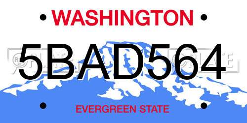 5BAD564 Washington License Plate