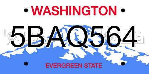 5BAQ564 Washington License Plate