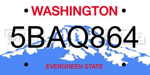 5BAQ864 Washington License Plate