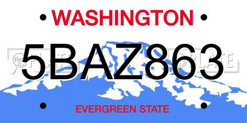 5BAZ863 Washington License Plate