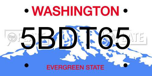 5BDT65 Washington License Plate
