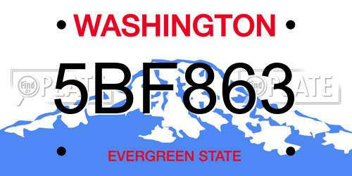 5BF863 Washington License Plate