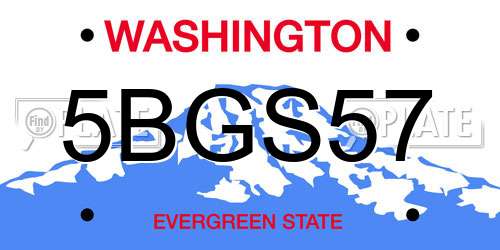 5BGS57 Washington License Plate