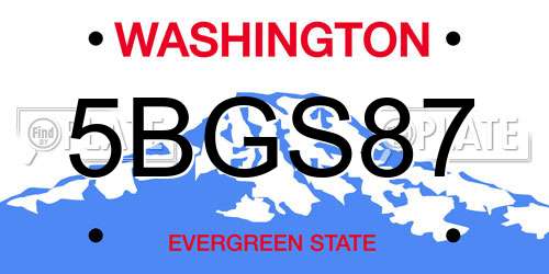5BGS87 Washington License Plate