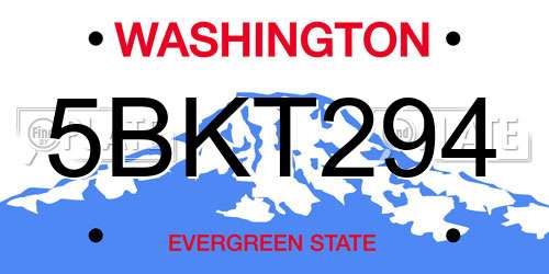 5BKT294 Washington License Plate