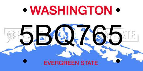 5BQ765 Washington License Plate