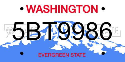 5BT9986 Washington License Plate