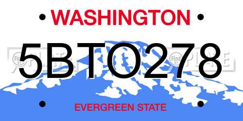 5BTO278 Washington License Plate