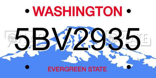 5BV2935 Washington License Plate