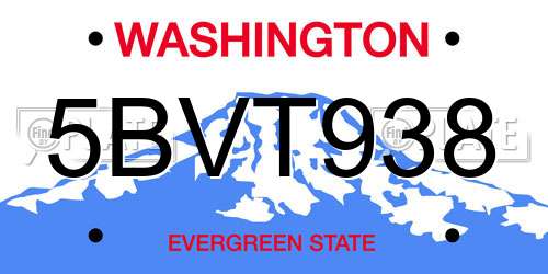 5BVT938 Washington License Plate