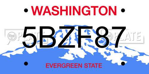5BZF87 Washington License Plate