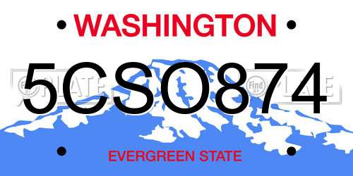 5CSO874 Washington License Plate