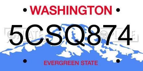 5CSQ874 Washington License Plate