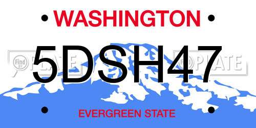5DSH47 Washington License Plate