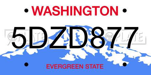 5DZD877 Washington License Plate