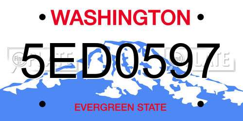 5ED0597 Washington License Plate
