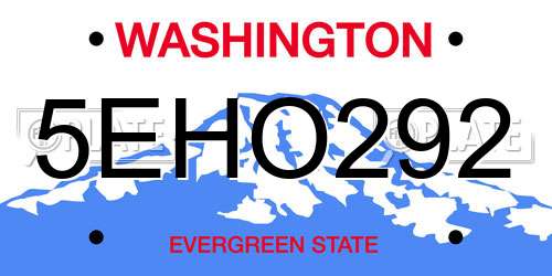 5EHO292 Washington License Plate