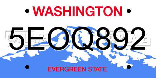 5EOQ892 Washington License Plate