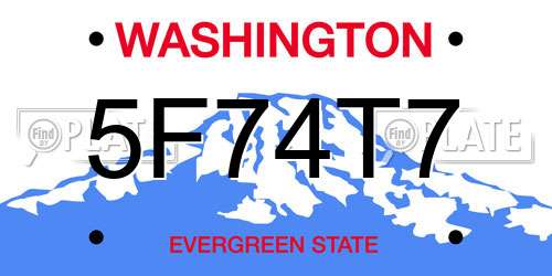 5F74T7 Washington License Plate