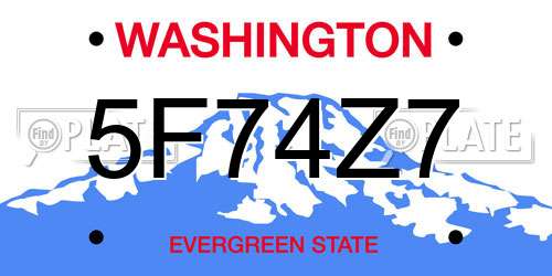 5F74Z7 Washington License Plate
