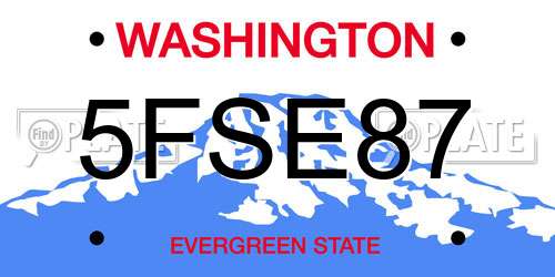 5FSE87 Washington License Plate