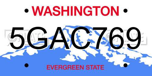 5GAC769 Washington License Plate