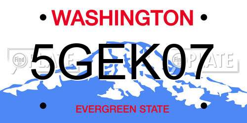 5GEK07 Washington License Plate