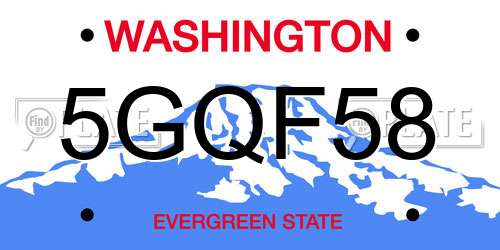 5GQF58 Washington License Plate