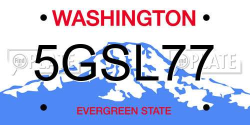 5GSL77 Washington License Plate