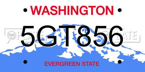 5GT856 Washington License Plate